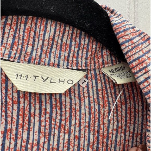 11 1 Tylho Striped Button Front Shirt Dress Belted Midi Size Medium NWOT - Picture 6 of 7